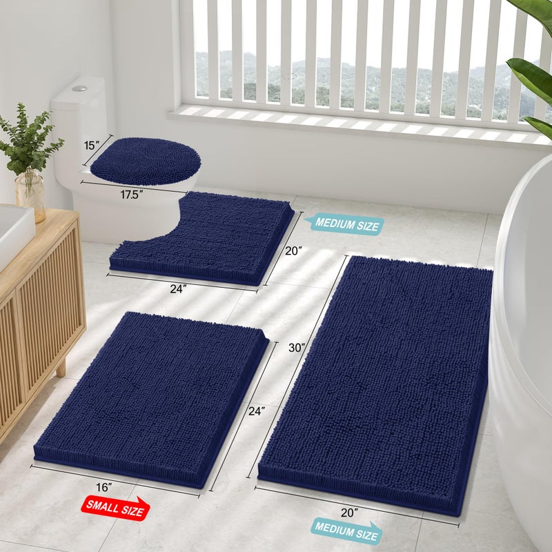 Smiry Luxury Chenille Bathroom Rugs 30x20, Extra Soft and Absorbent Shaggy Bath Mat, Machine Washable, Non-Slip Plush Carpet Runner for Tub, Shower, and Floor, Home Decor Accessories, Navy Blue - Image 2